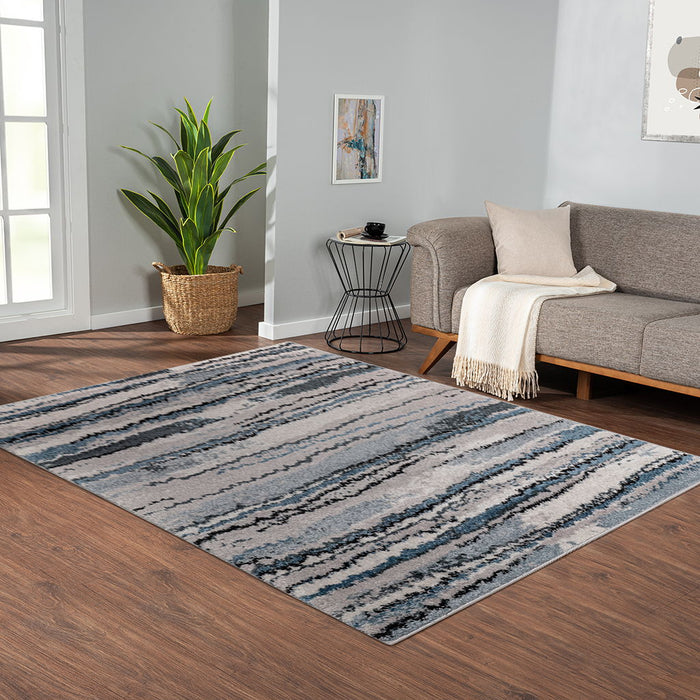 Riley - Watercolor Abstract Stripe Woven Area Rug - Blue