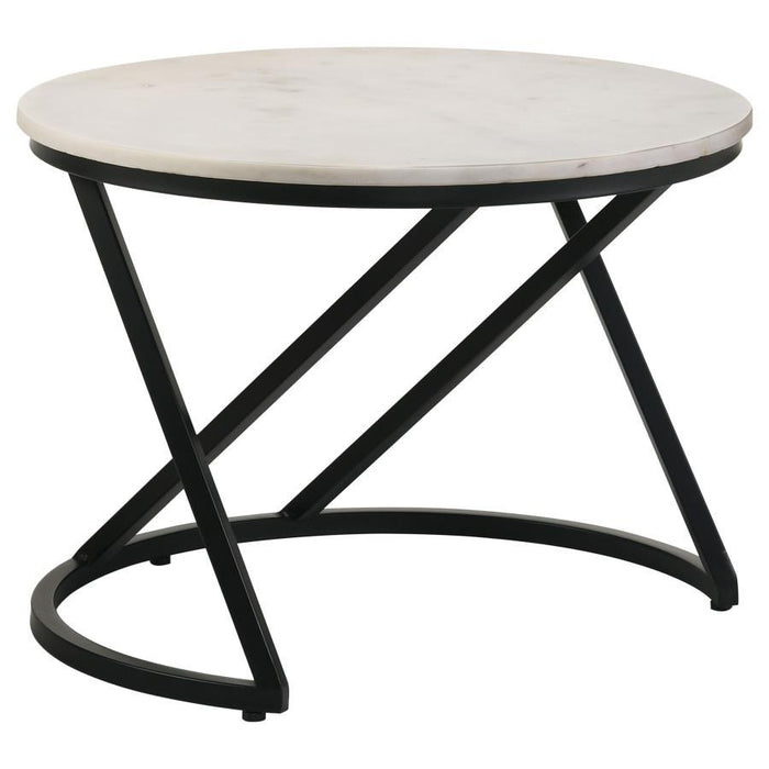 Miguel - Round Accent Table With Marble Top - White And Black - Simple Home Plus