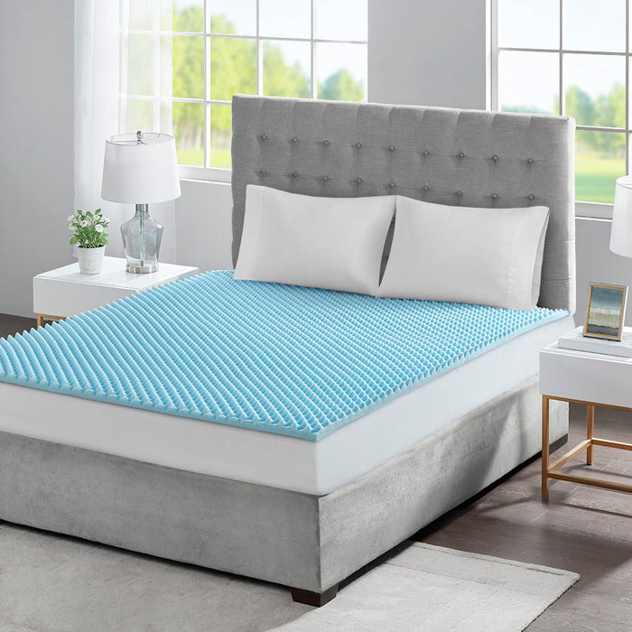 Full Gel Memory Foam All Season Reversible Hypoallergenic Cooling Mattress Topper - Blue