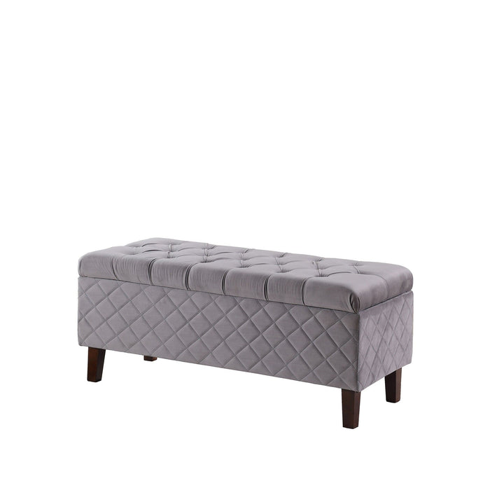 Upholstered Polyester Blend Bench With Flip Top - Gray / Dark Brown