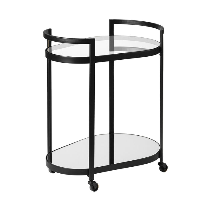 Cyclider Metal With Two Mirror Glass Shelves Bar Cart - Black