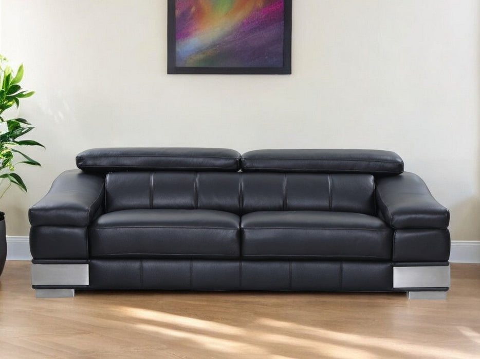 With Silver Legs Sofa Italian Leather - Black