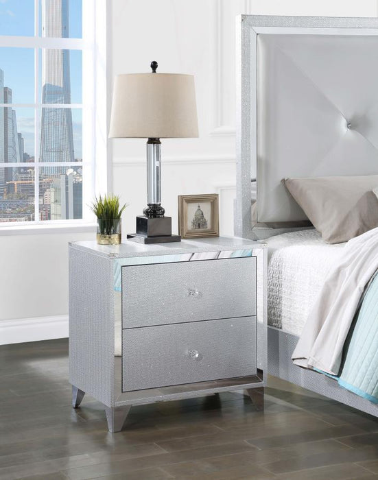 Larue - 2-Drawer Nightstand With USB Port - Silver - Simple Home Plus