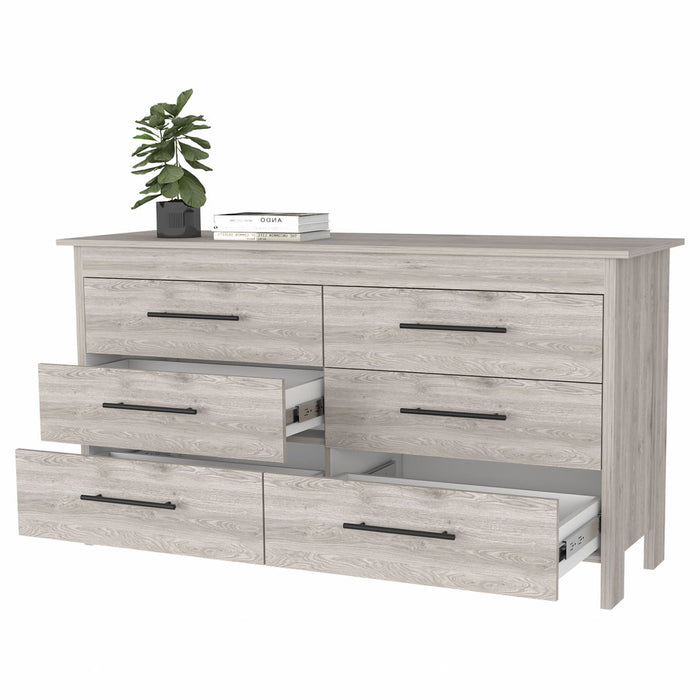 Six Drawer Double Dresser - Light Gray