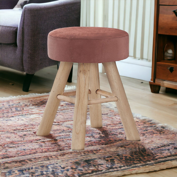 Velvet And Natural Round Ottoman - Pink