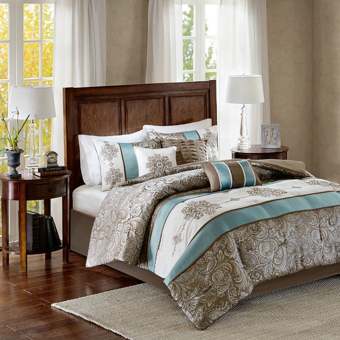 Caroline - Queen Piece Comforter (Set of 7) - Blue