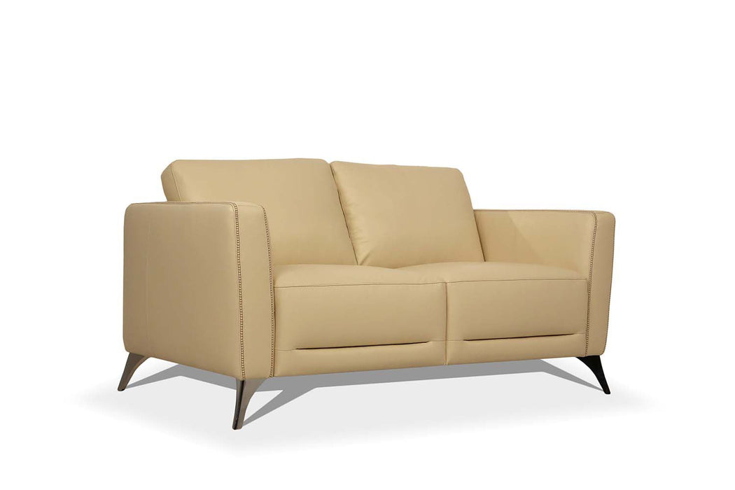 Leather Love Seat - Cream / Black