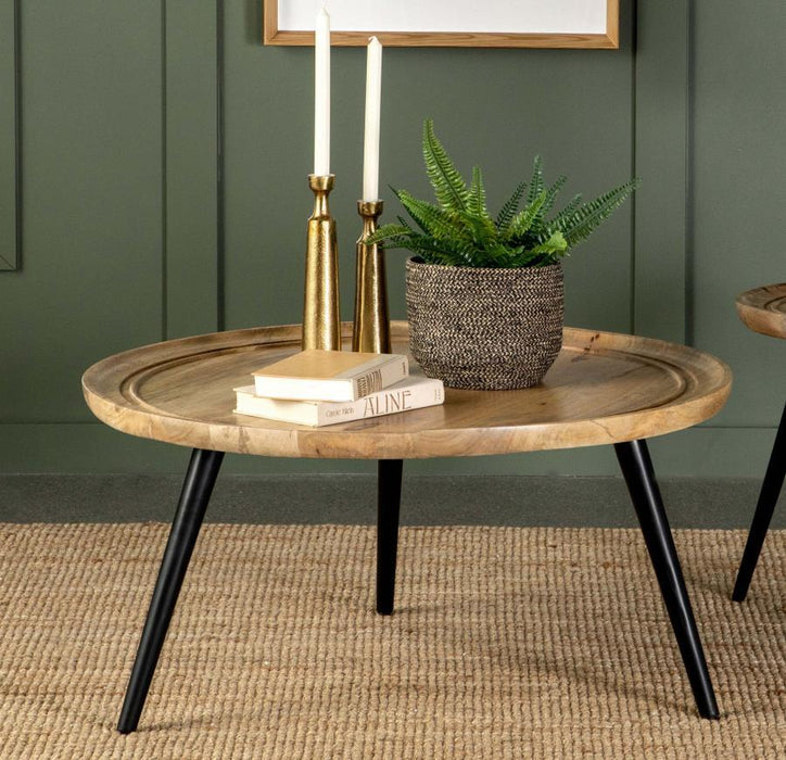 Zoe - Round Coffee Table With Trio Legs - Natural And Black - Simple Home Plus