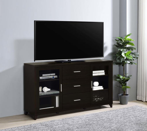 Lewes - 2-Door TV Stand With Adjustable Shelves - Cappuccino - Simple Home Plus