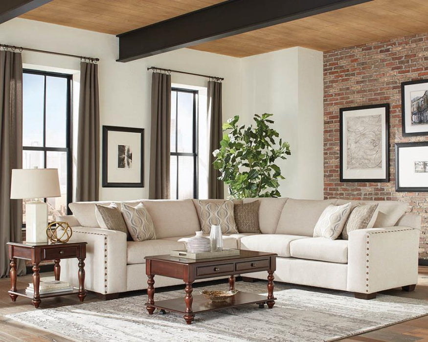 Aria - L-Shaped Sectional With Nailhead - Oatmeal - Simple Home Plus