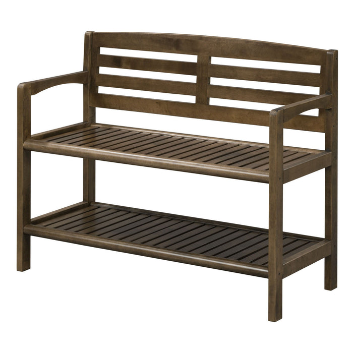 Solid Wood Slat Bench With High Back And Shelf - Chestnut