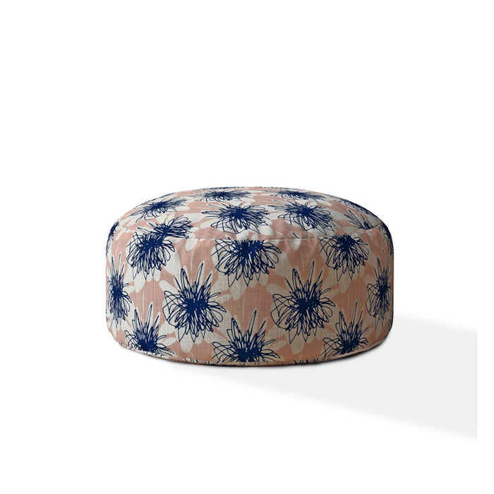 Canvas Round Floral Pouf Ottoman - Pink / Blue