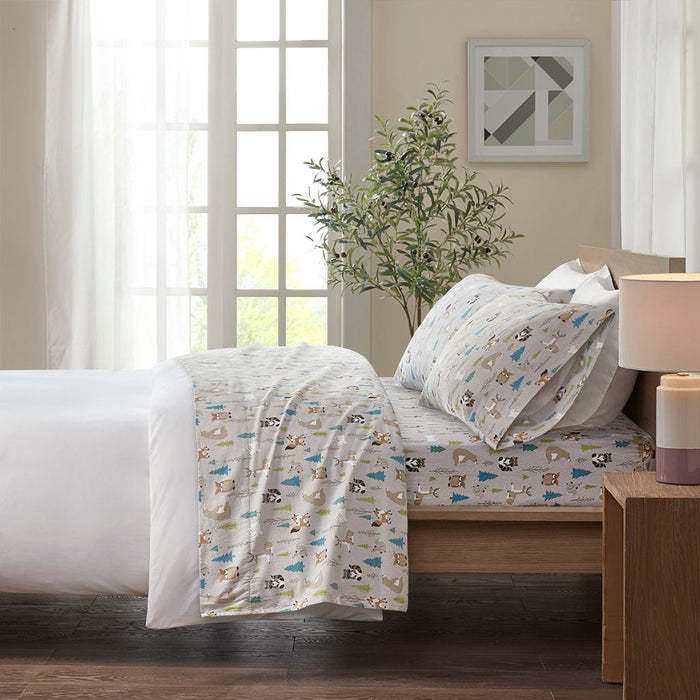 Queen Cozy 100% Printed Sheet Set - Multi Forest Animals