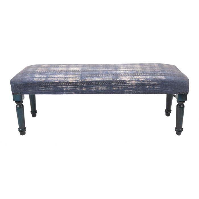 Abstract Design Blue Leg Upholstered Bench - Blue / Cream