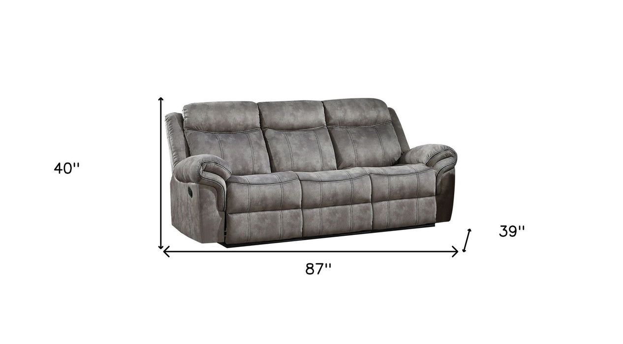 Velvet Reclining USB Sofa With Black Legs - Gray