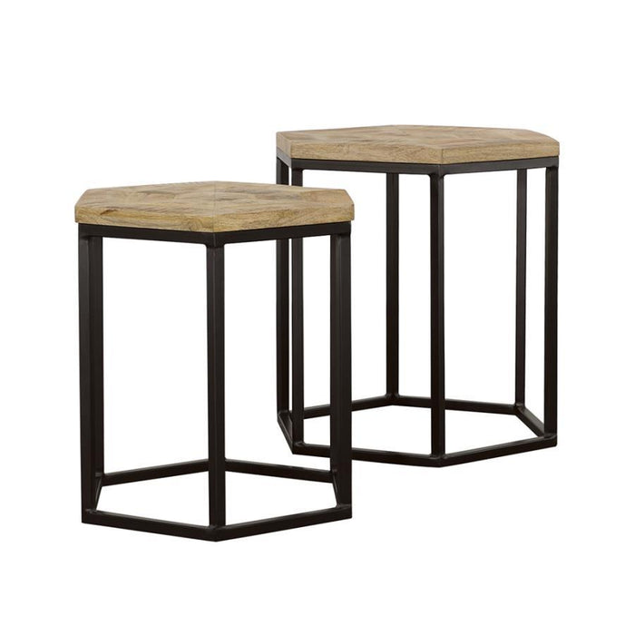 Adger - 2 Piece Hexagon Nesting Tables - Natural And Black - Simple Home Plus