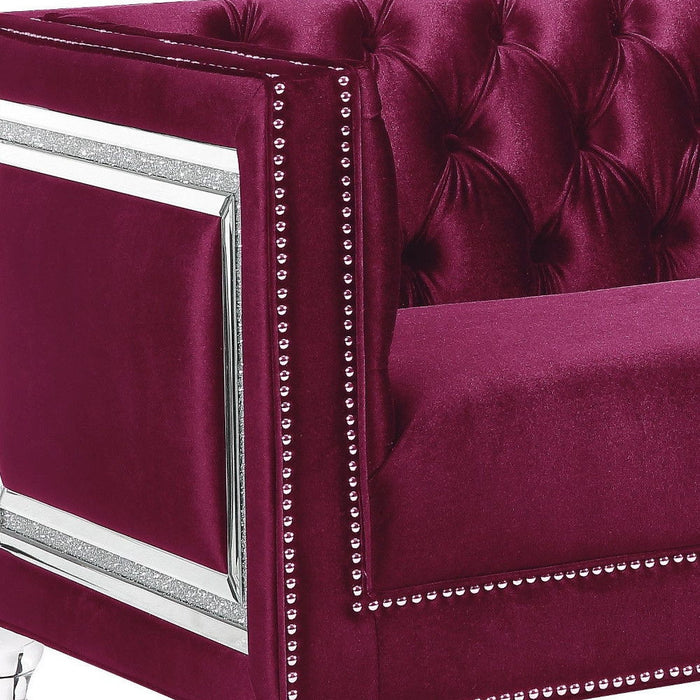 Velvet Loveseat And Toss Pillows - Burgundy / Silver