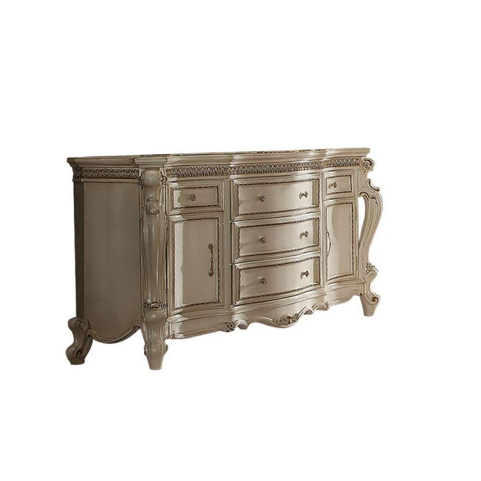 Solid Wood Five Drawer Triple Dresser - Pearl