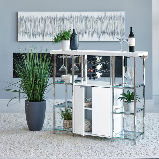 Gallimore - 2-Door Bar Cabinet With Glass Shelf - High Glossy White And Chrome - Simple Home Plus