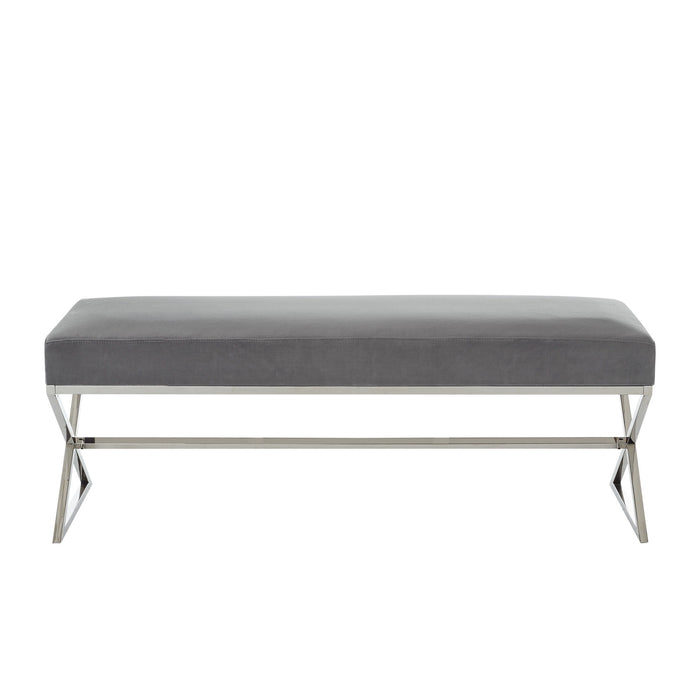 Velvet Upholstered Bench - Silver / Gray