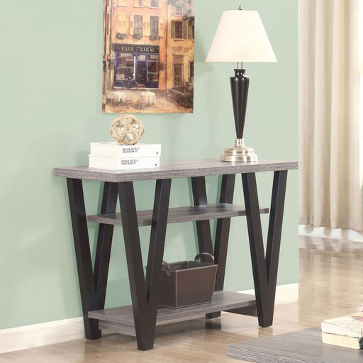 Stevens - V-Shaped Sofa Table - Black And Antique Gray - Simple Home Plus