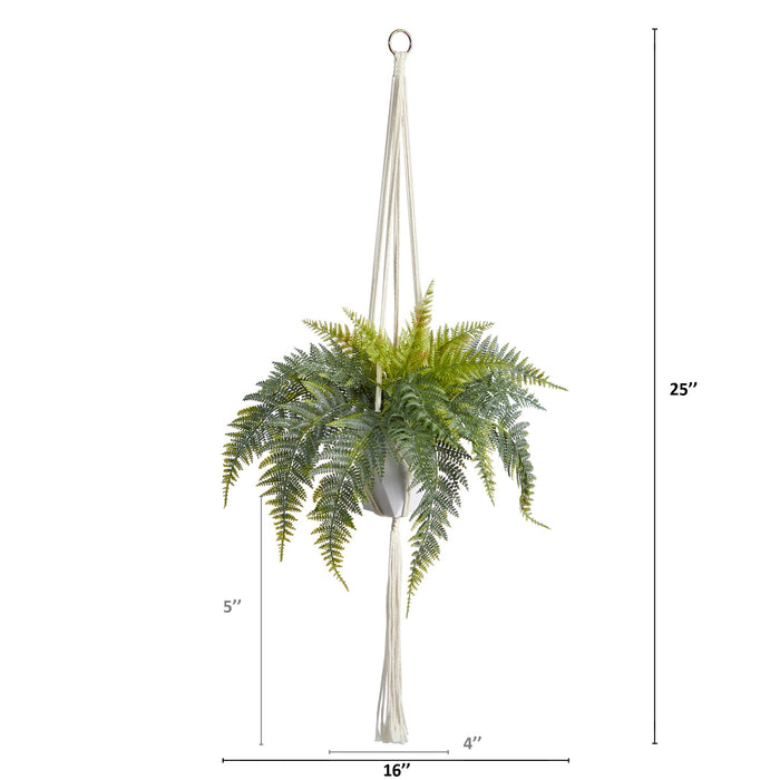 25" Fern Hanging Artificial Plant in Decorative Basket