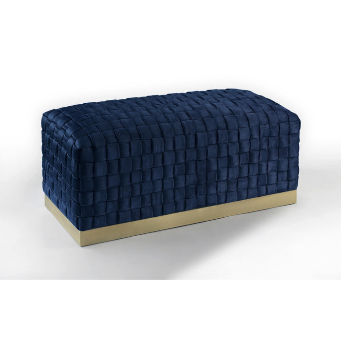 Upholstered Velvet Bench 40" - Navy Blue / Gold