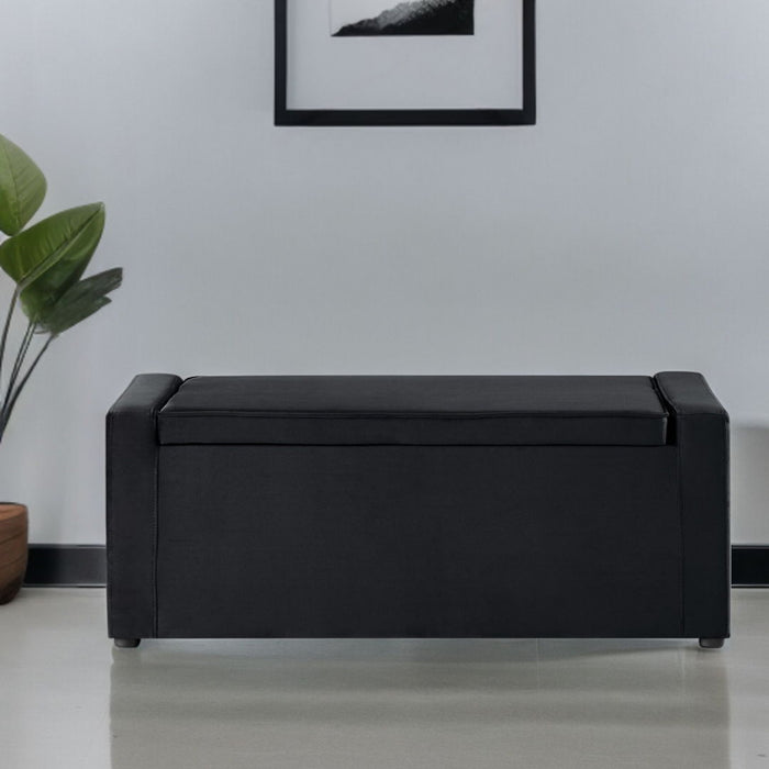 Upholstered Velvet Bench With Flip Top - Black