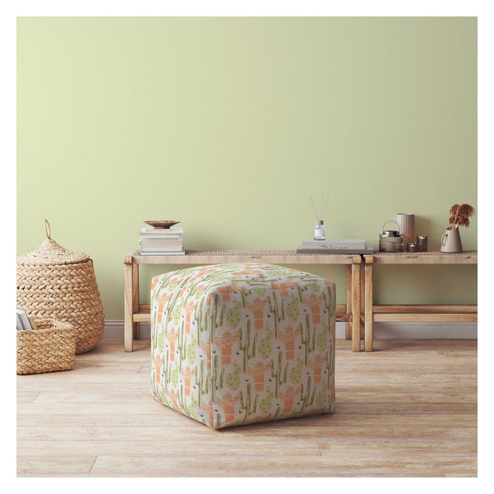 Cotton Cactus Pouf Ottoman - Orange