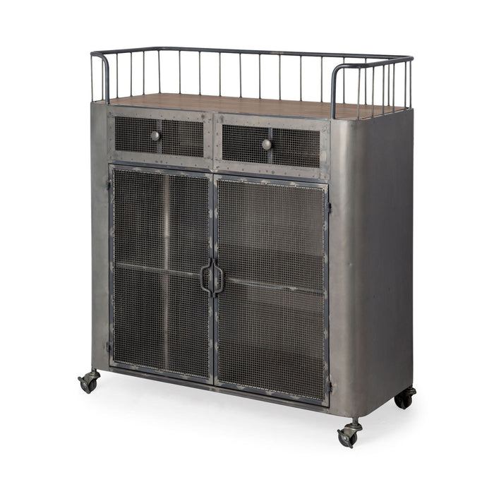 Rustic Metal Industrial Style Rolling Bar Cart - Gray