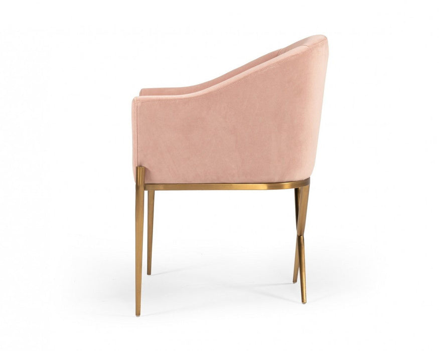 Velvet And Gold Solid Color Arm Chair - Pink