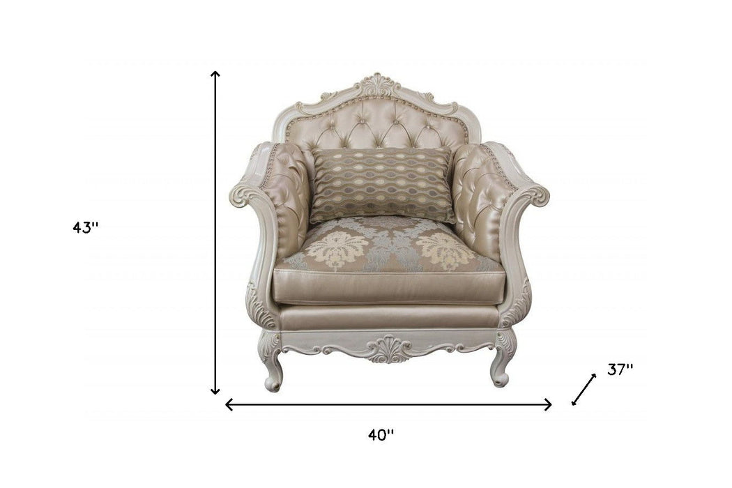 Faux Leather And Pearl White Arm Chair - Rose Gold