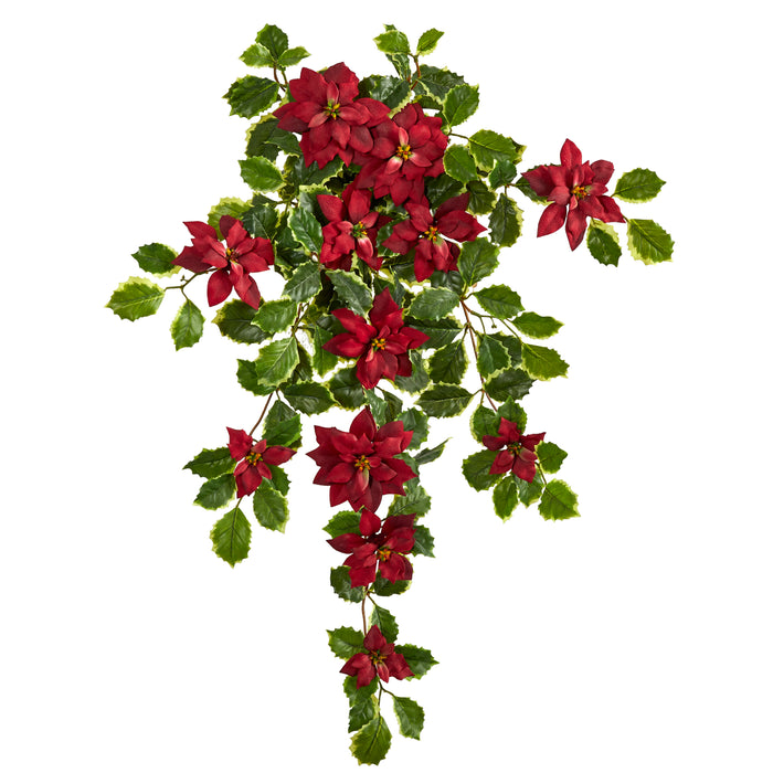 30" Poinsettia and Holly Plant (Set of 2) (Real Touch)