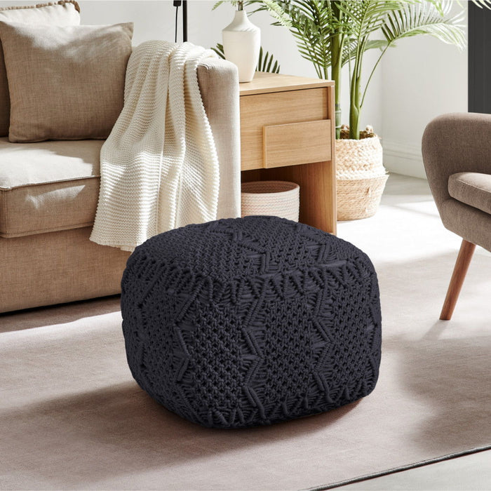 Cotton Blend Pouf Ottoman - Black