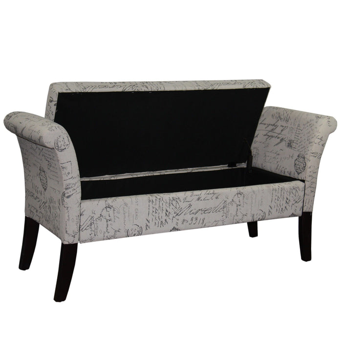 Upholstered Polyester Bench With Flip Top - Black / White