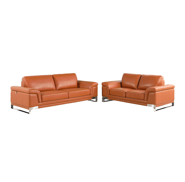 2 Piece Italian Leather Indoor Five Person Seating Set - Camel