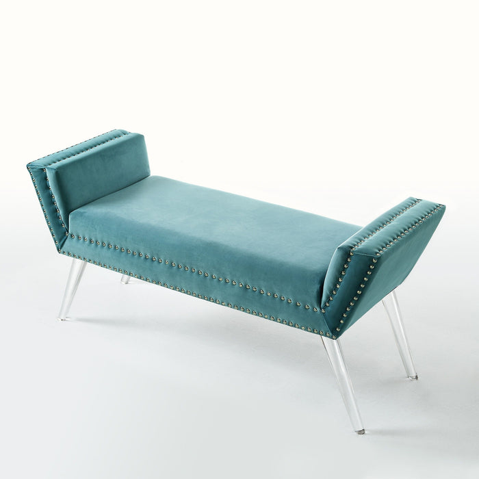 Upholstered Velvet Bench - Slate Blue / Clear