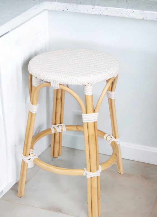 Rattan Backless Counter Height Bar Chair - White / Natural