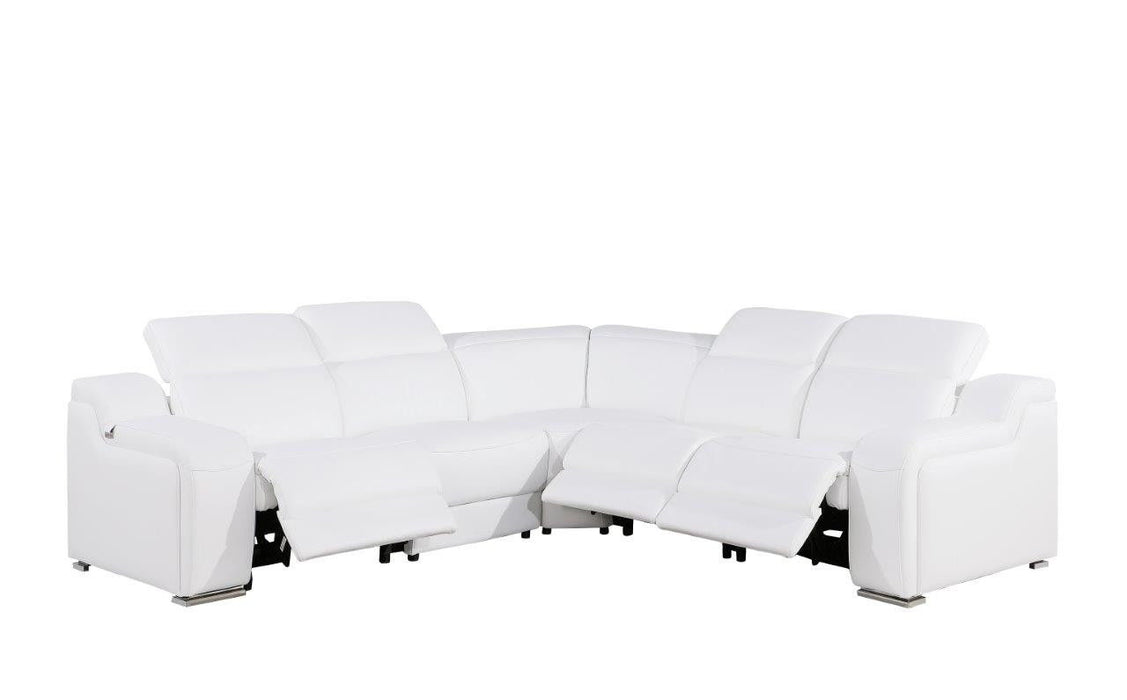 Italian Leather Power Reclining Five Piece L Shaped Corner Sectional - White