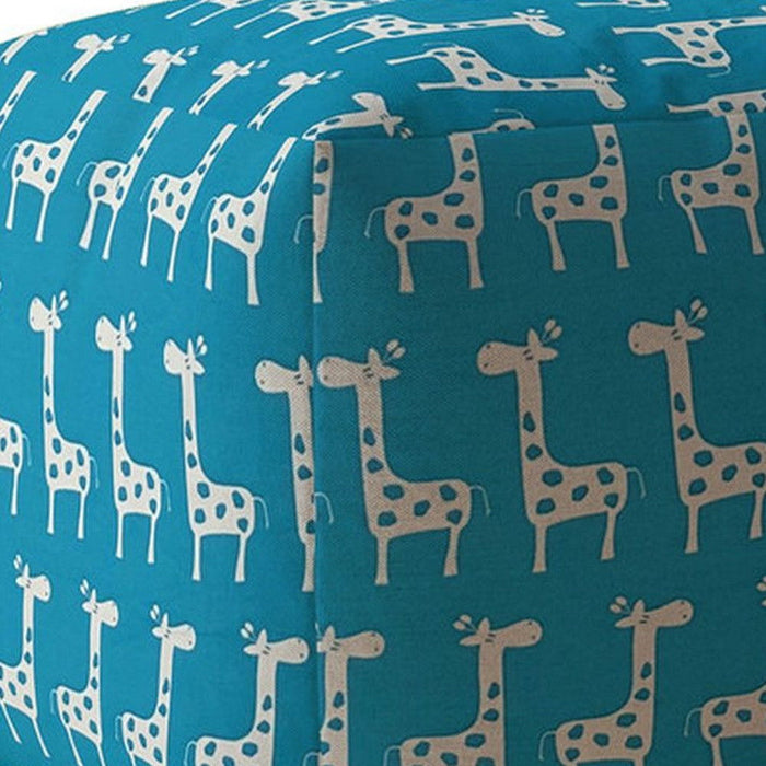 Cotton Giraffe Pouf Cover - Blue / White