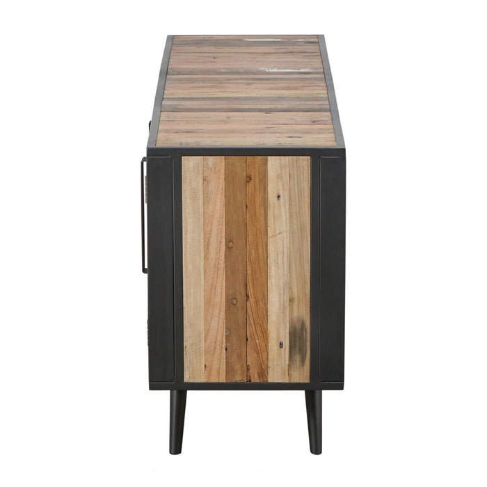 Rustic And Rattan Media Cabinet With Three Doors - Black Natural