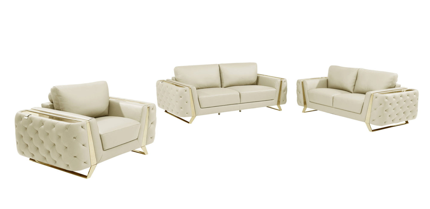 Three Piece Italian Leather Six Person Seating Set Indoor - Beige