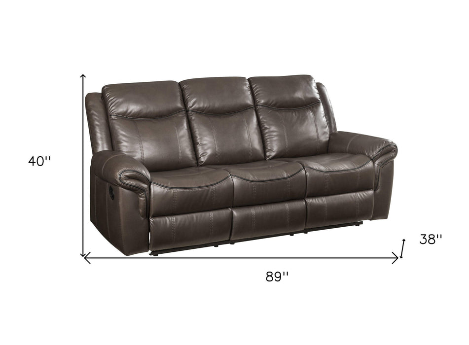 Faux Leather Reclining USB Sofa With Black Legs - Brown