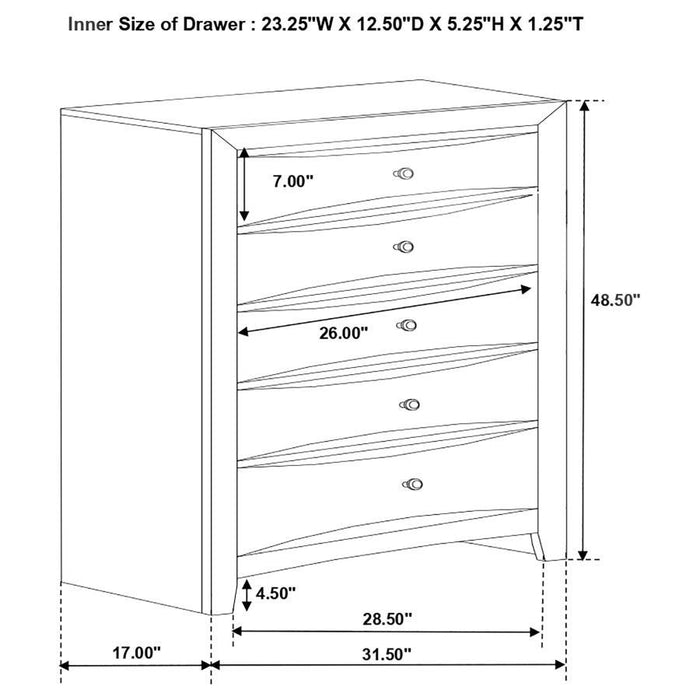 Briana - Rectangular 5-Drawer Chest - Black - Simple Home Plus