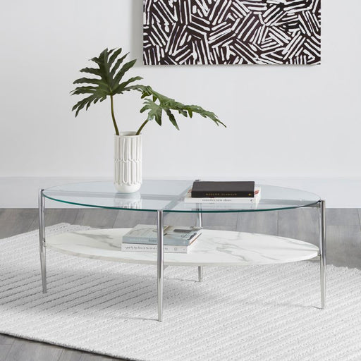 Cadee - Round Glass Top Coffee Table - White And Chrome - Simple Home Plus