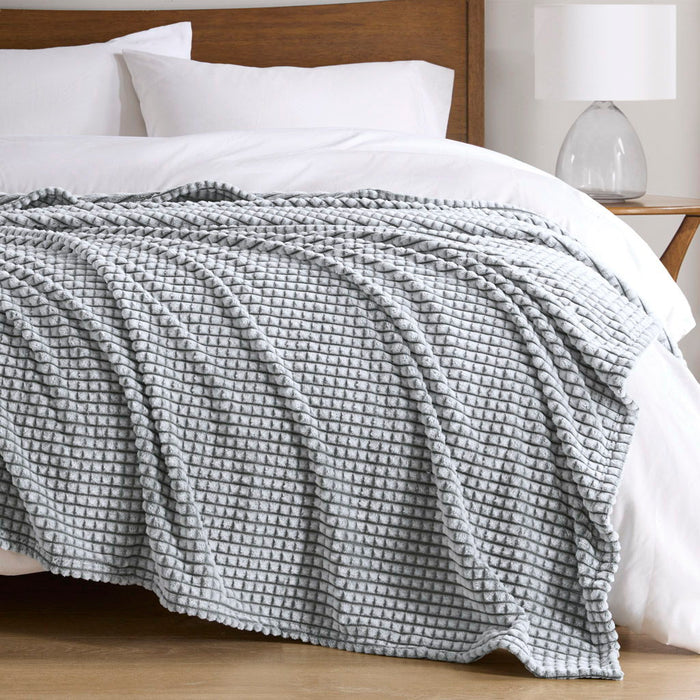 Carved Plush - Twin Blanket - Gray