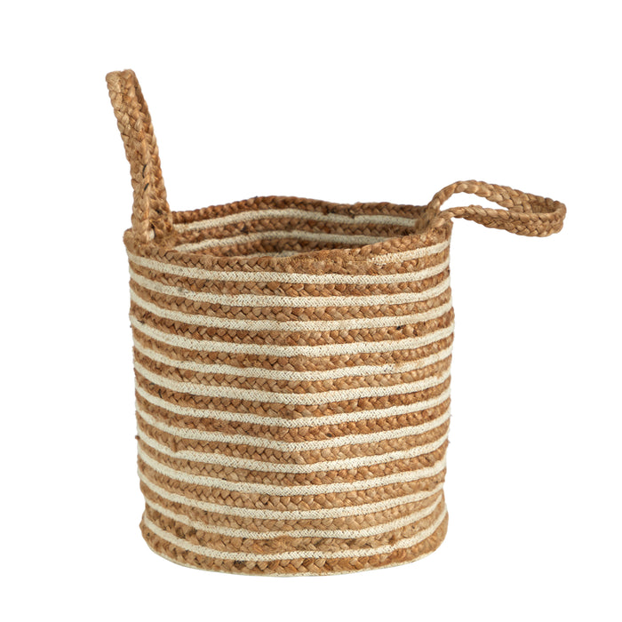 14" Boho Chic Basket Cotton and Jute Stripe with Handles