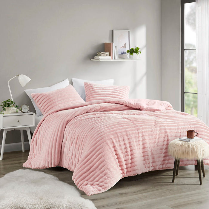 Avril - 3 Piece Corded Plush King Comforter Set - Pink