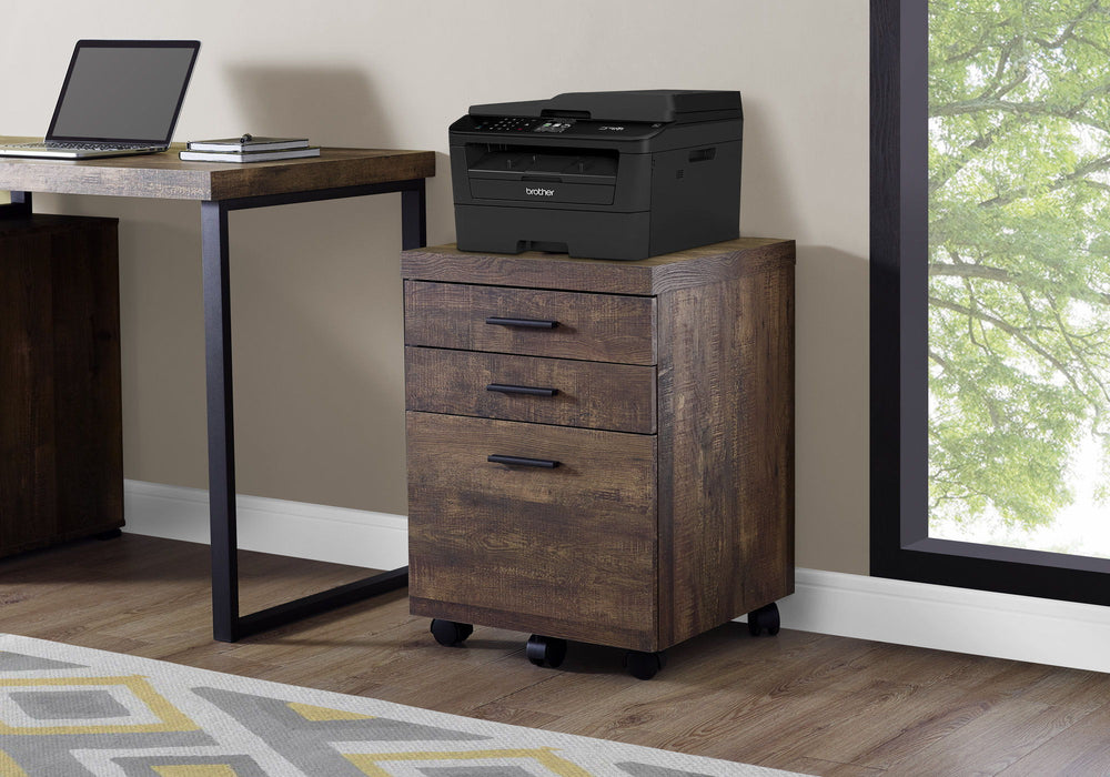 Particle Board And Filing Cabinet With 3 Drawers - Brown