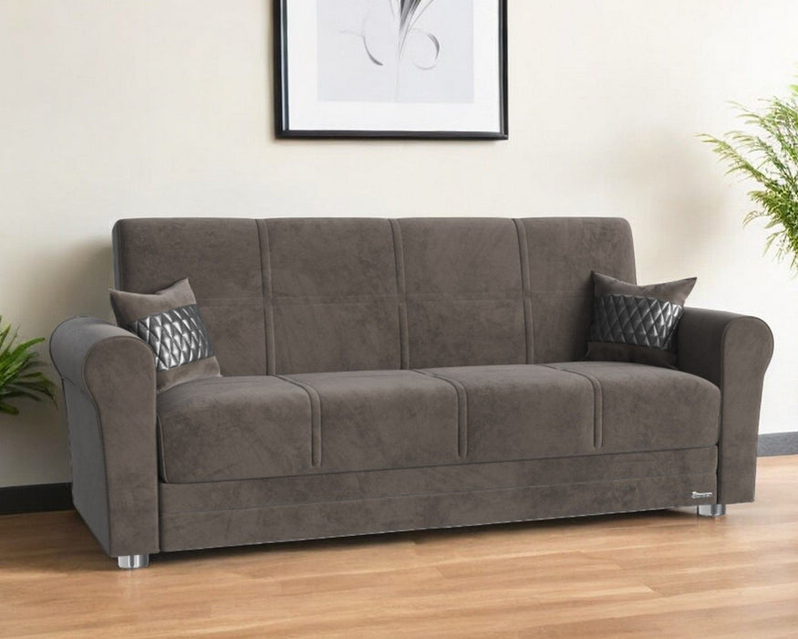 Microfiber Sleeper Sleeper Sofa And Toss Pillows With Silver Legs - Gray